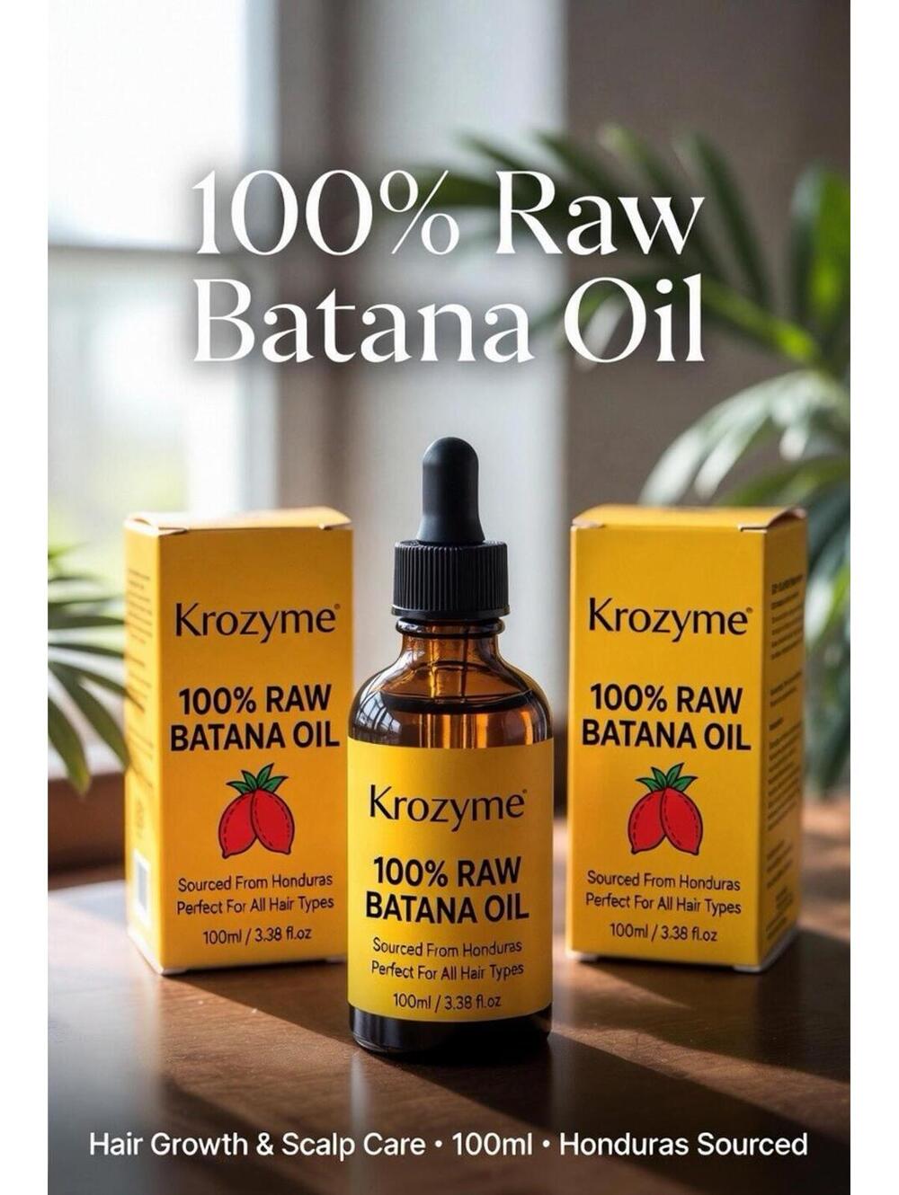 Pk 2 Krozyme 100% Raw Batana Oil 100ml Honduras - Pure Hair Growth & Scalp Care